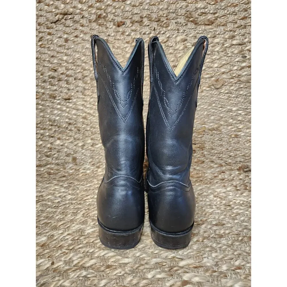 MEN’S BLACK LEATHER BULL RIDER WESTERN COWBOY BOOTS SIZE 9 US HANDMADE MEXICO